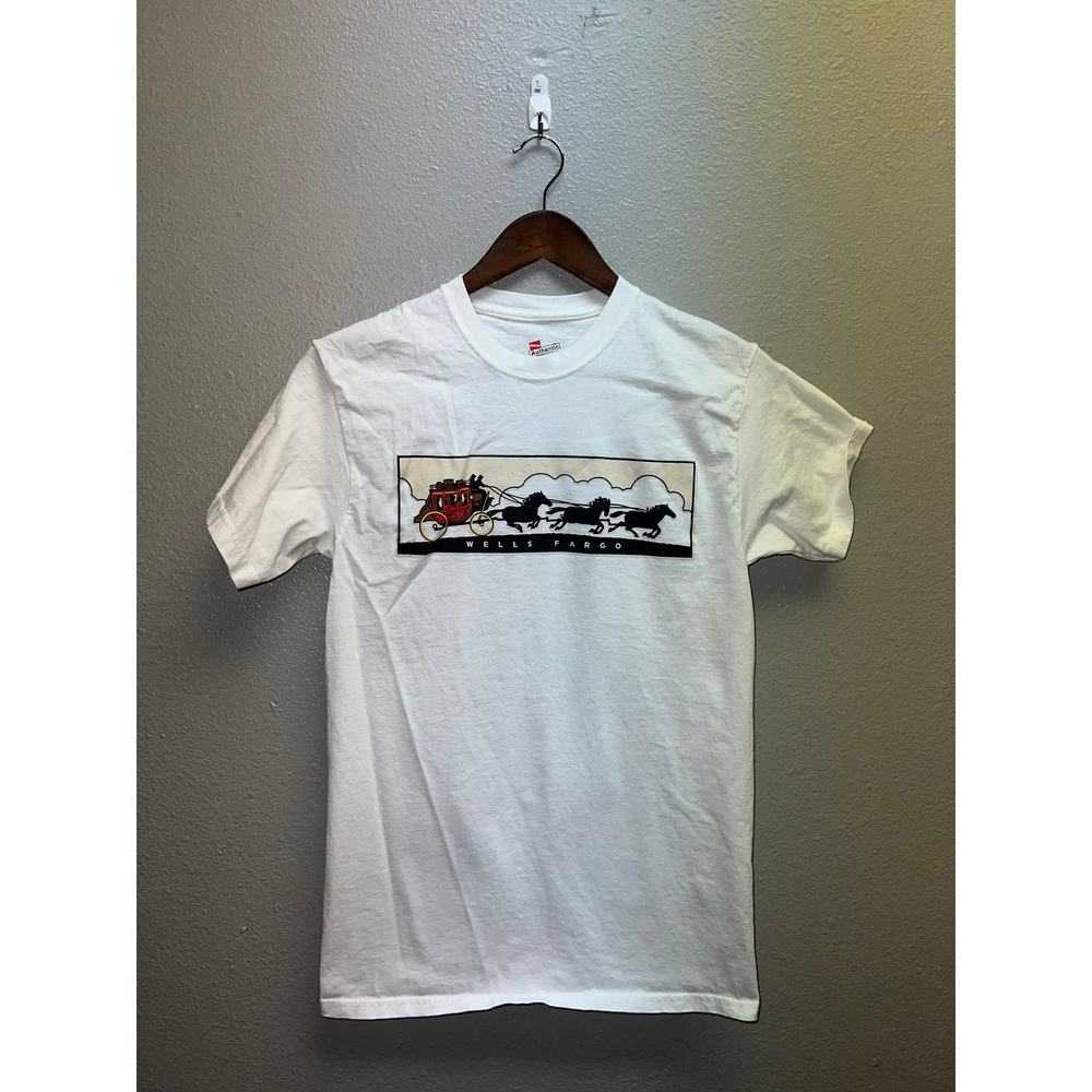 Wells Fargo Shirt Banking Company Logo White Hanes Short Sleeve Tee Small
